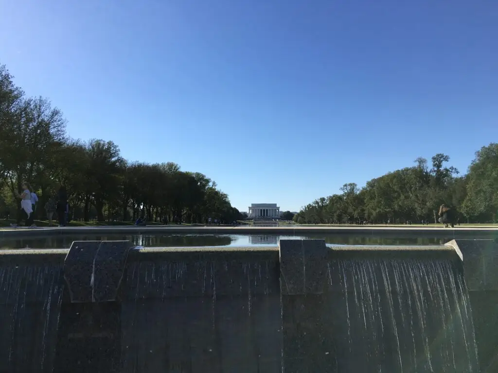 Lincoln Memorial across the reflecting pool in the National Mall.