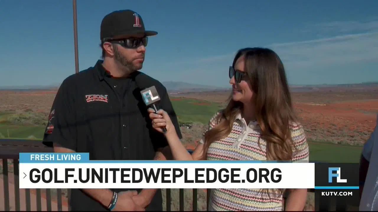 kari interviews Liberty Cup woman interviewing man for the Liberty Cup youth civics golf tournament